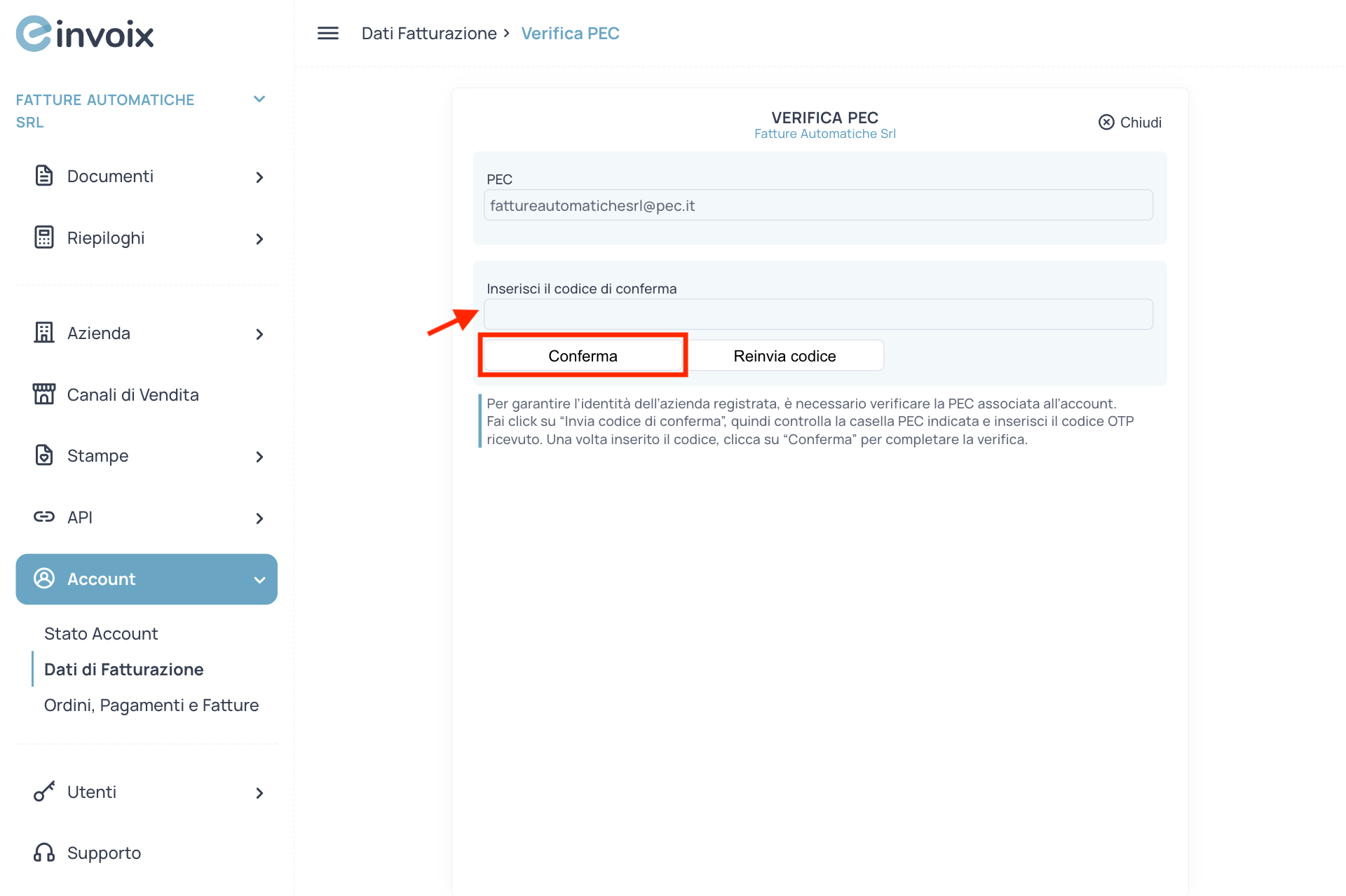 Guida Einvoix | Verifica PEC