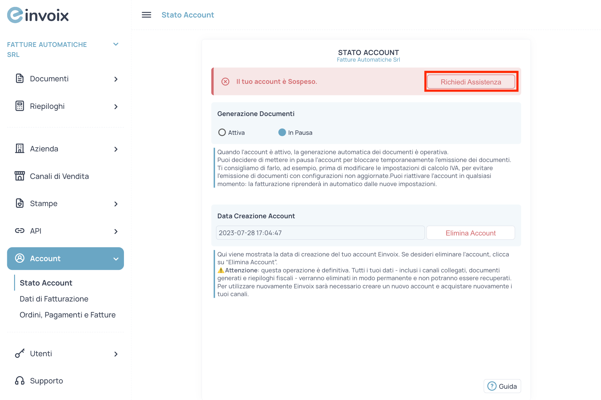 Guida Einvoix | Account Sospeso