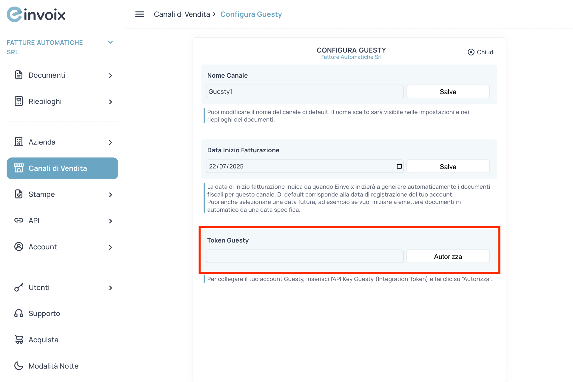 Guida Einvoix | Token Guesty