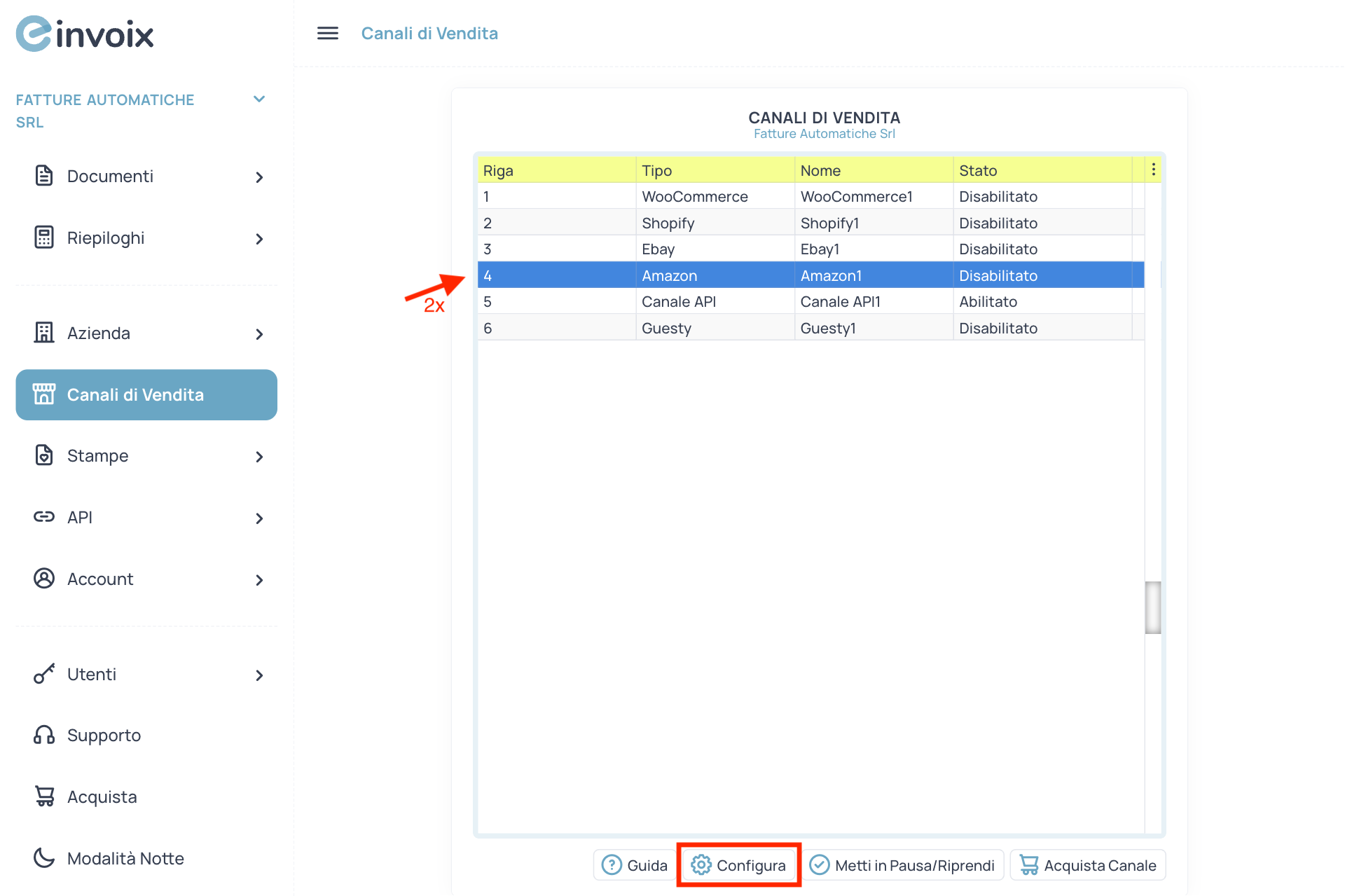 Guida Einvoix | Configura un Canale