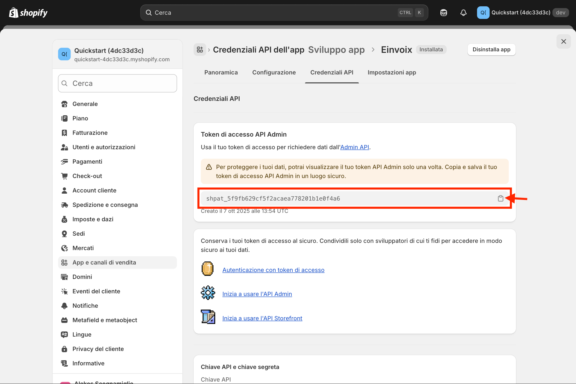 Guida Einvoix | Copia Token Shopify