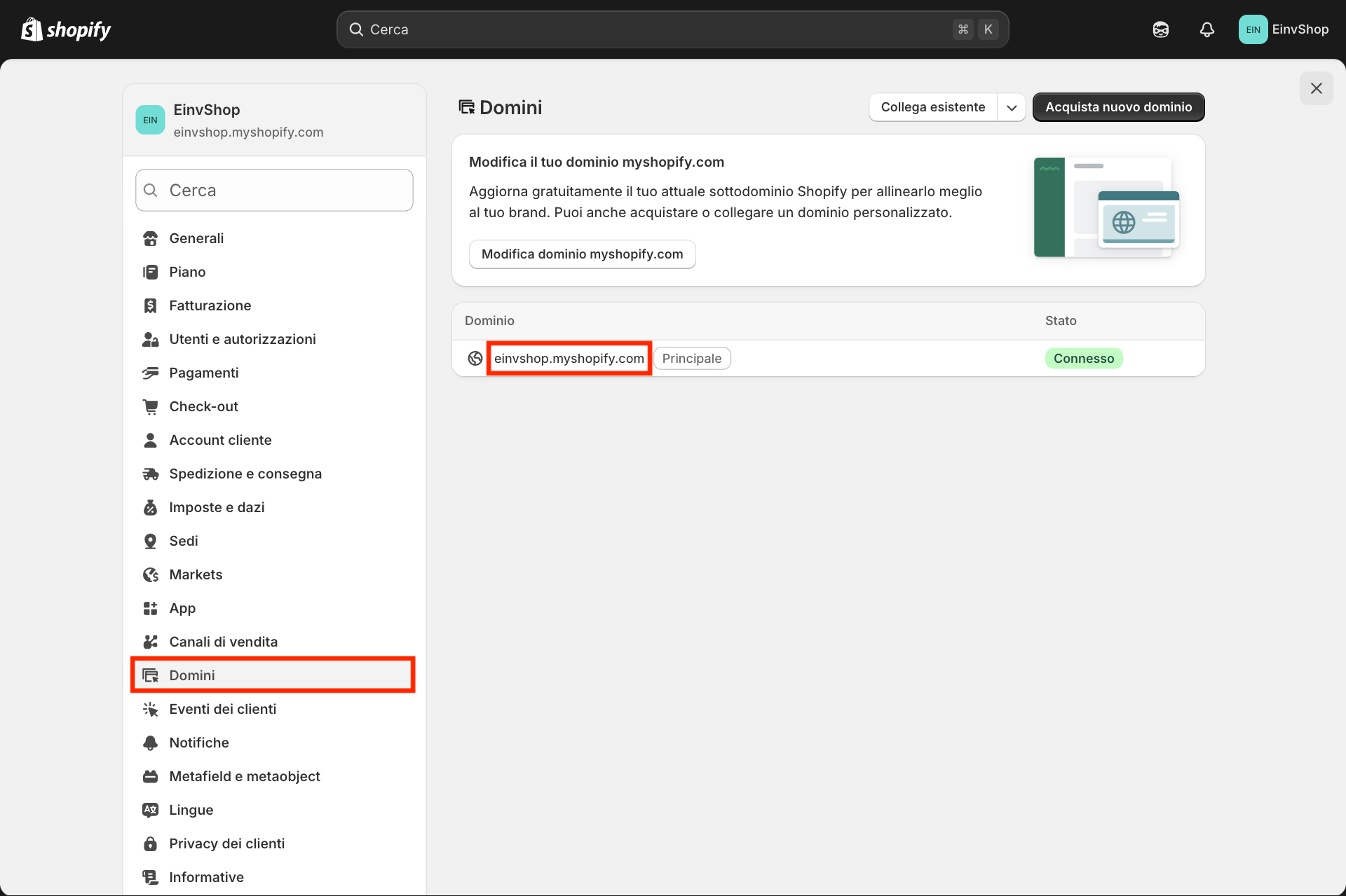 Guida Einvoix | Domini Shopify