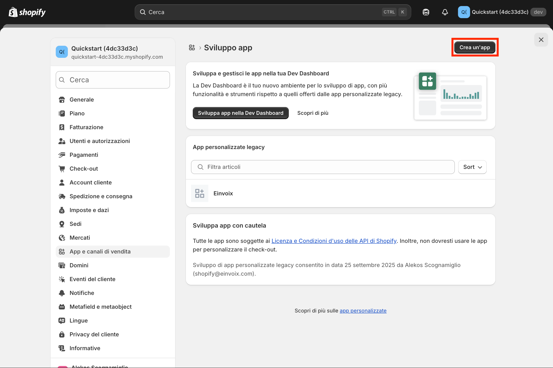 Guida Einvoix | Sviluppo app Shopify