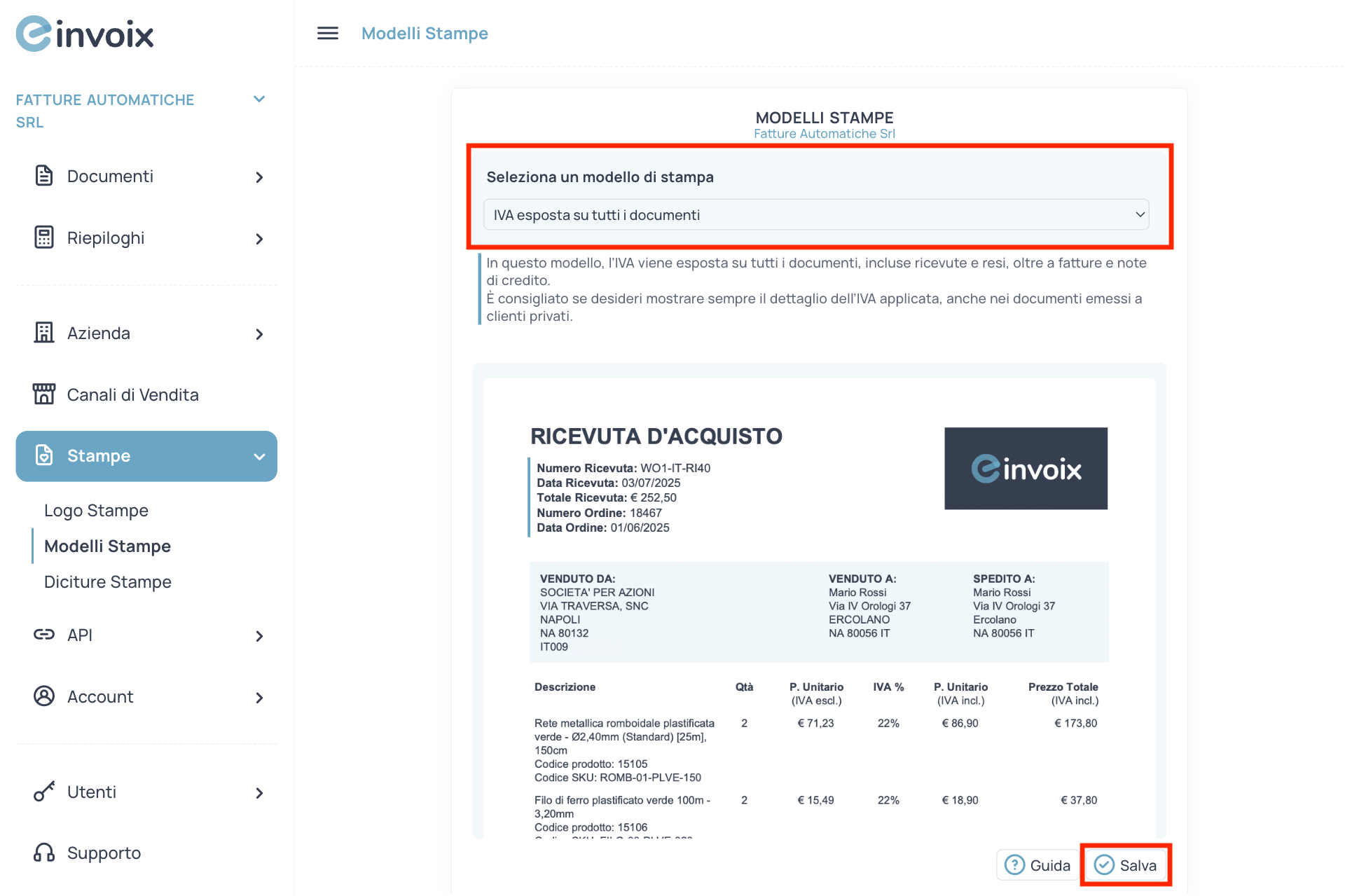 Guida Einvoix | IVA esposta su tutti i documenti