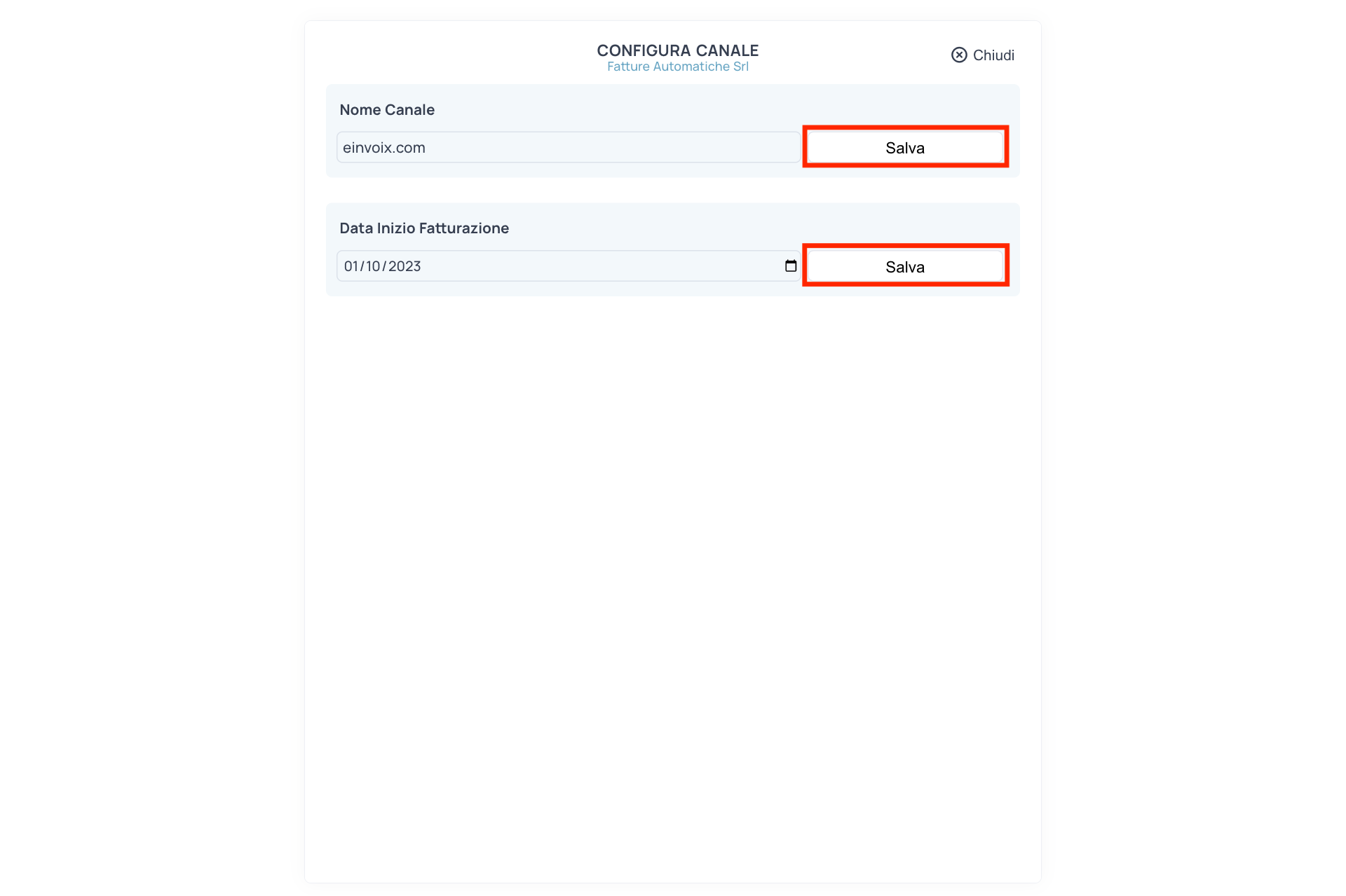 Guida Einvoix | Impostazioni canali