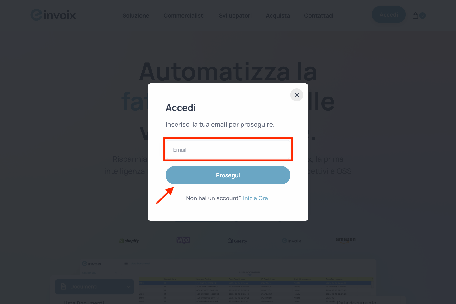 Guida Einvoix | Accedi con Email