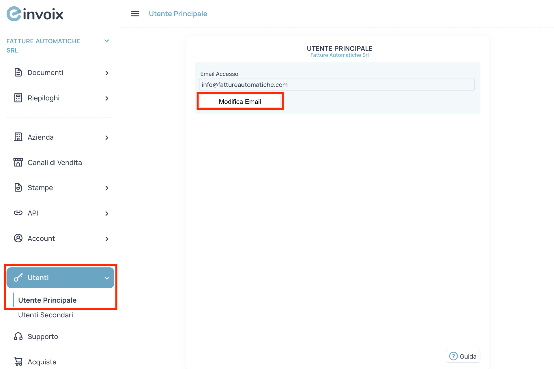 Guida Einvoix | Utente Principale